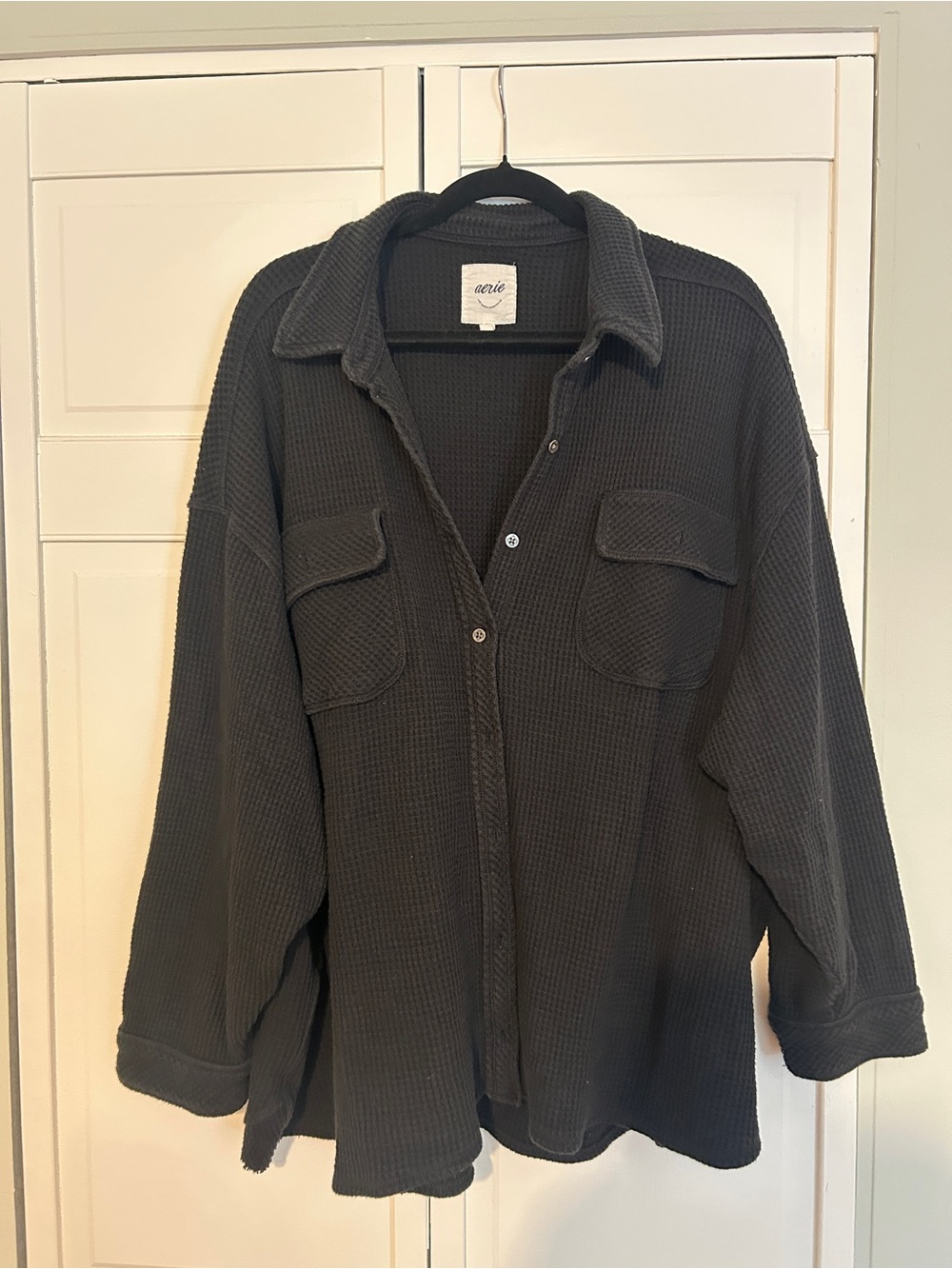 aerie Charcoal Waffle Button-Down Shirt Jacket
